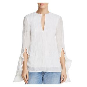 C/MEO COLLECTIVE Womens Ivory Textured Bell Sleeve Keyhole Top S